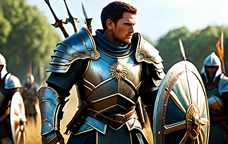 Strategic Anticipation**
"A determined warrior, fully clothed in fantasy armor, eyes focused, anticipating an enemy's attack in a vibrant, dynamic battlefield scene. He is poised to block with his shield, showcasing perfect anatomy and correct proportions. Background details include magical effects and other warriors engaged in combat. Safe for work, appropriate content, professional, family-friendly. High quality, detailed textures, well-formed hands, natural pose, modest armor."
**